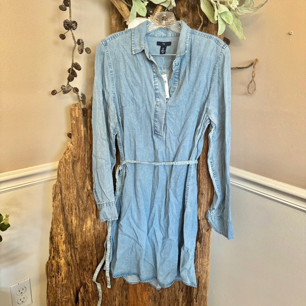 New With Tags Gap Women Blue Jean Midi Dress Long Sleeve Size Medium